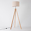 Lampadaire scandinave Tenir avec trépied en bois et abat-jour en lin