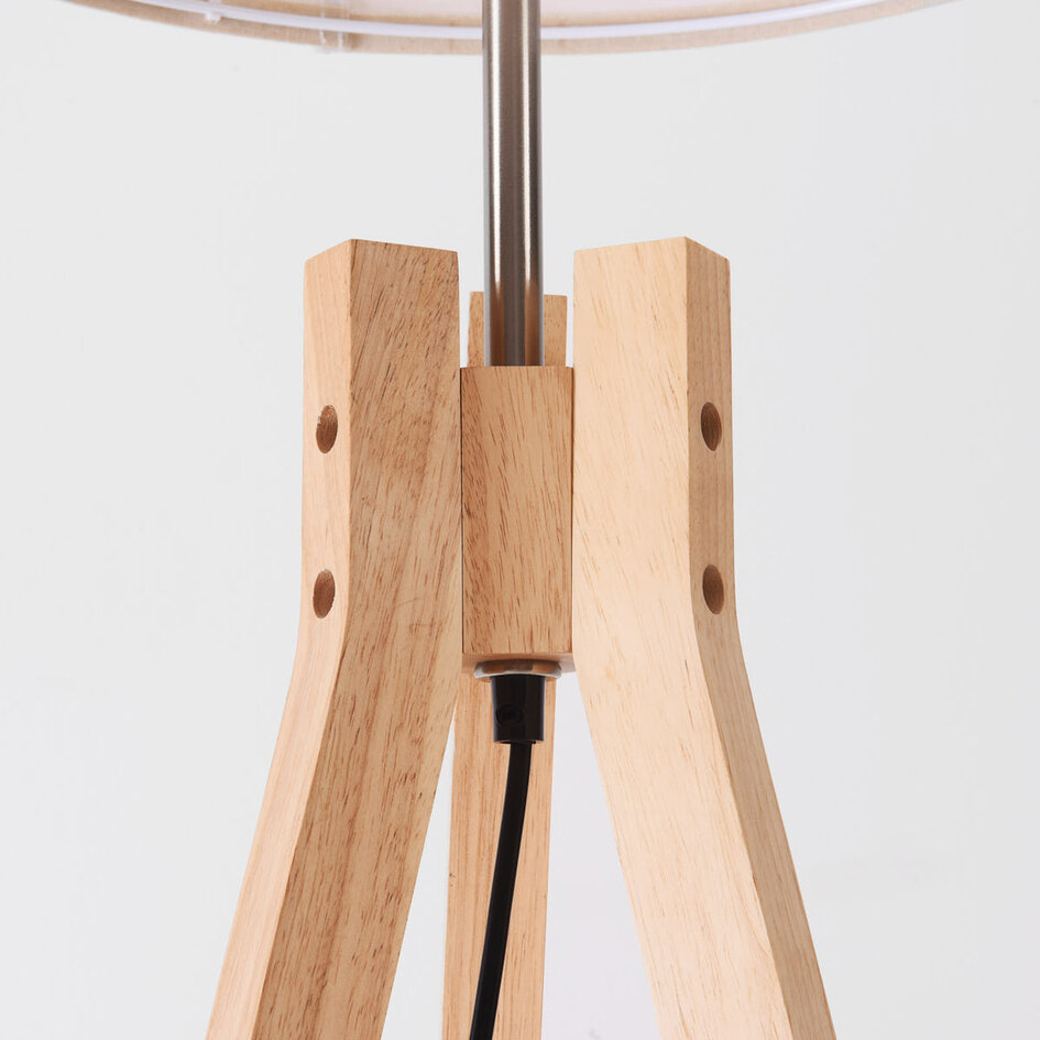 Lampadaire scandinave Tenir avec trépied en bois et abat-jour en lin