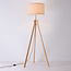 Lampadaire scandinave Tenir avec trépied en bois et abat-jour en lin