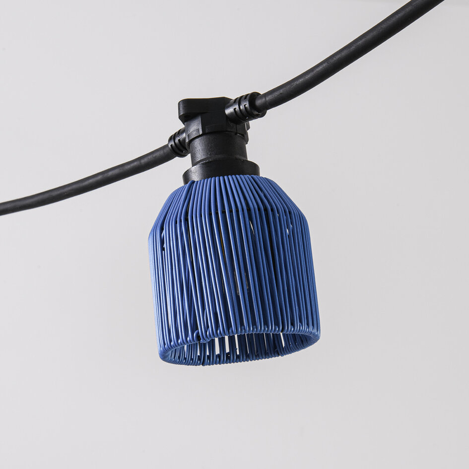 Capot pour guirlande lumineuse aspect rotin - bleu foncé