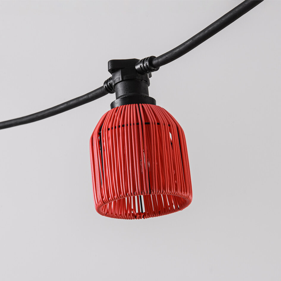 Capot rouge pour guirlande lumineuse, aspect rotin