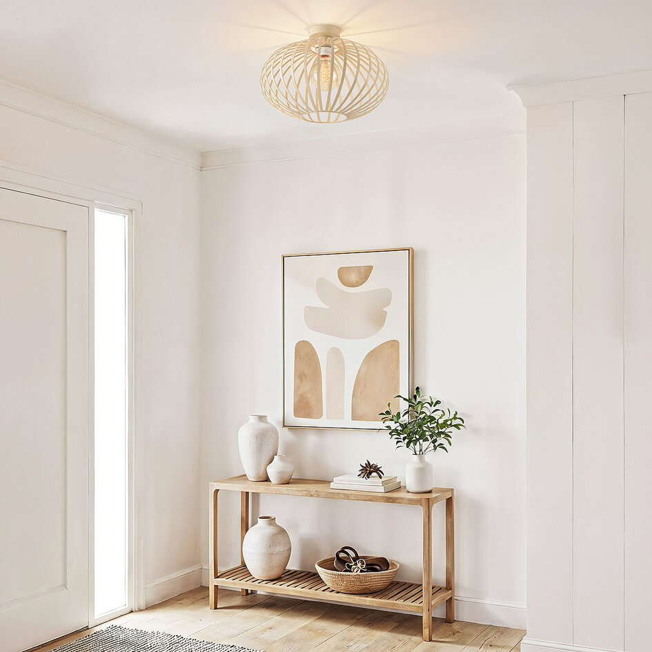 Plafonnier Grata beige avec structure métallique ouverte