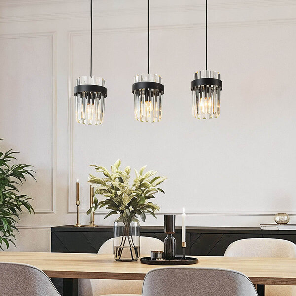 Suspension moderne à 3 lumières Elvira avec verre transparent luxueux