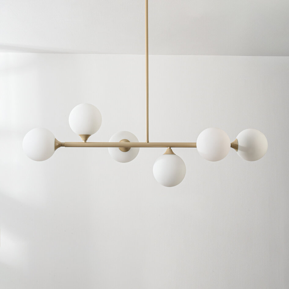 Suspension design Aster - beige avec verre blanc laiteux, 6 lumières