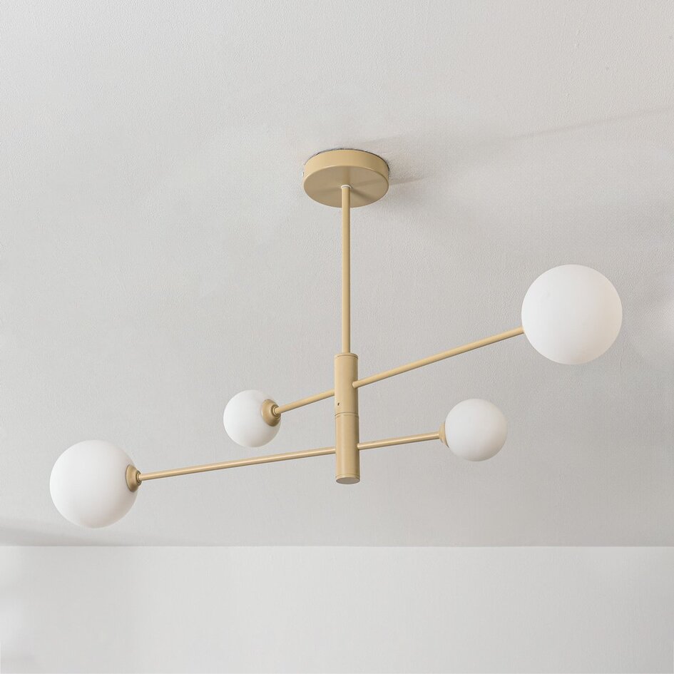 Plafonnier beige Stiri 4 lumières avec verre blanc laiteux