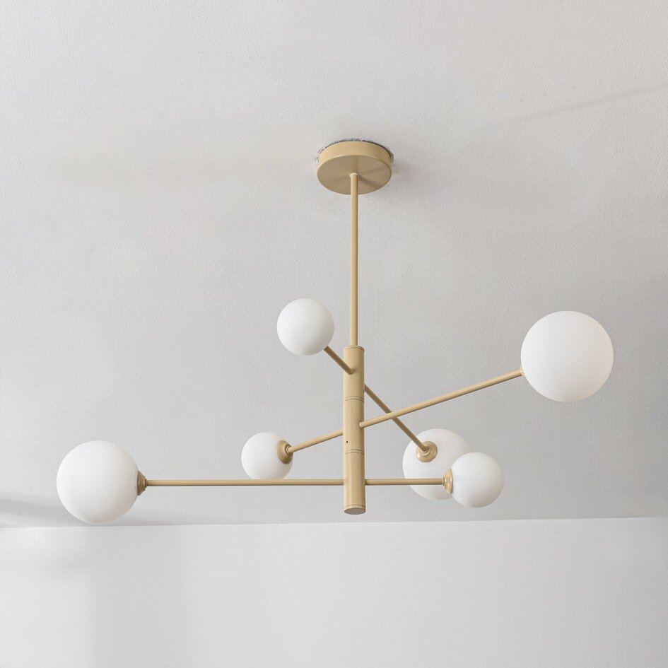 Plafonnier Sest à 6 lumières - beige et verre laiteux