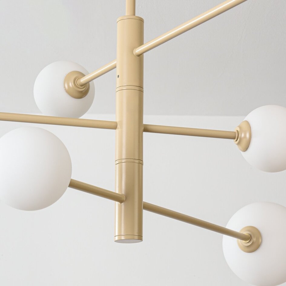 Plafonnier design Sest beige avec verre blanc laiteux - 6 lumières