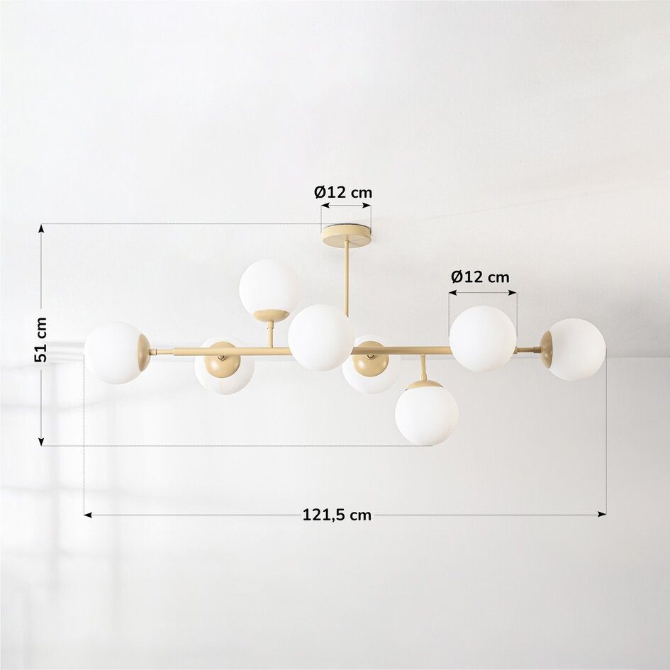 Plafonnier design Osem beige avec boules en verre blanc laiteux - 8 lumières
