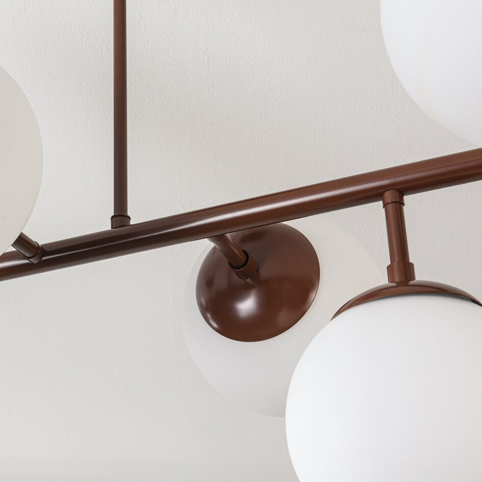 Plafonnier design Osem brun avec boules en verre blanc laiteux - 8 lumières