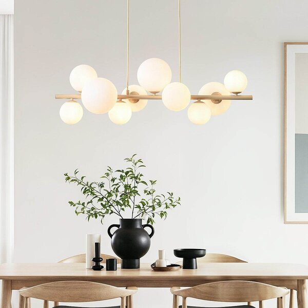 Suspension Deka à 10 lumières - beige et verre laiteux