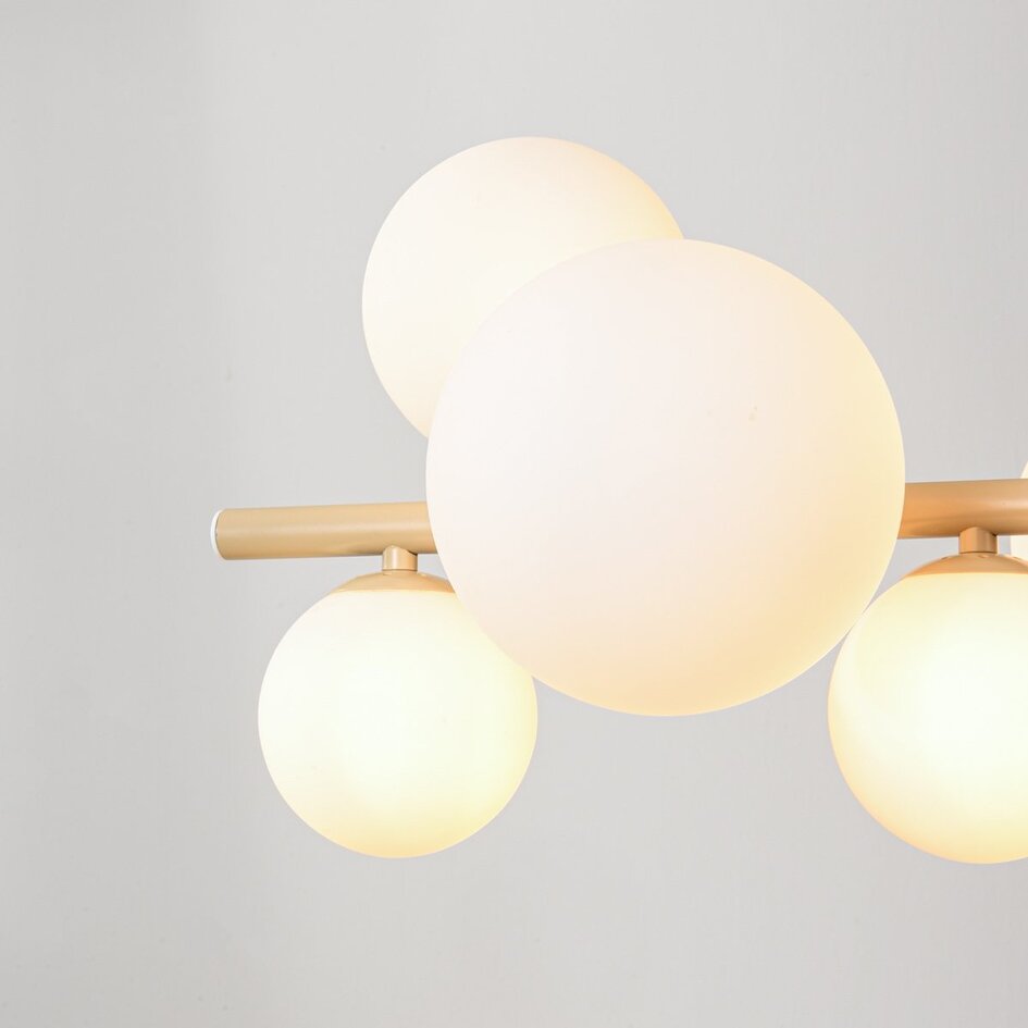 Suspension design Deka beige avec verre blanc laiteux, 10 lumières