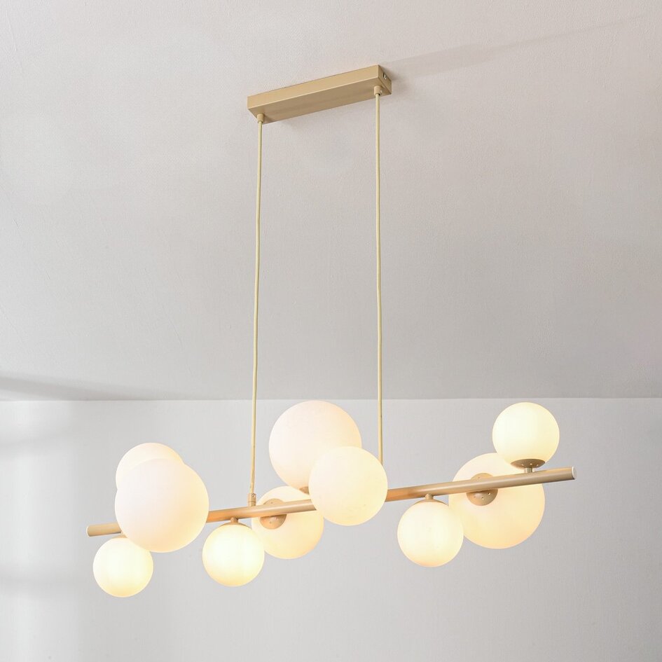 Suspension Deka à 10 lumières - beige et verre laiteux