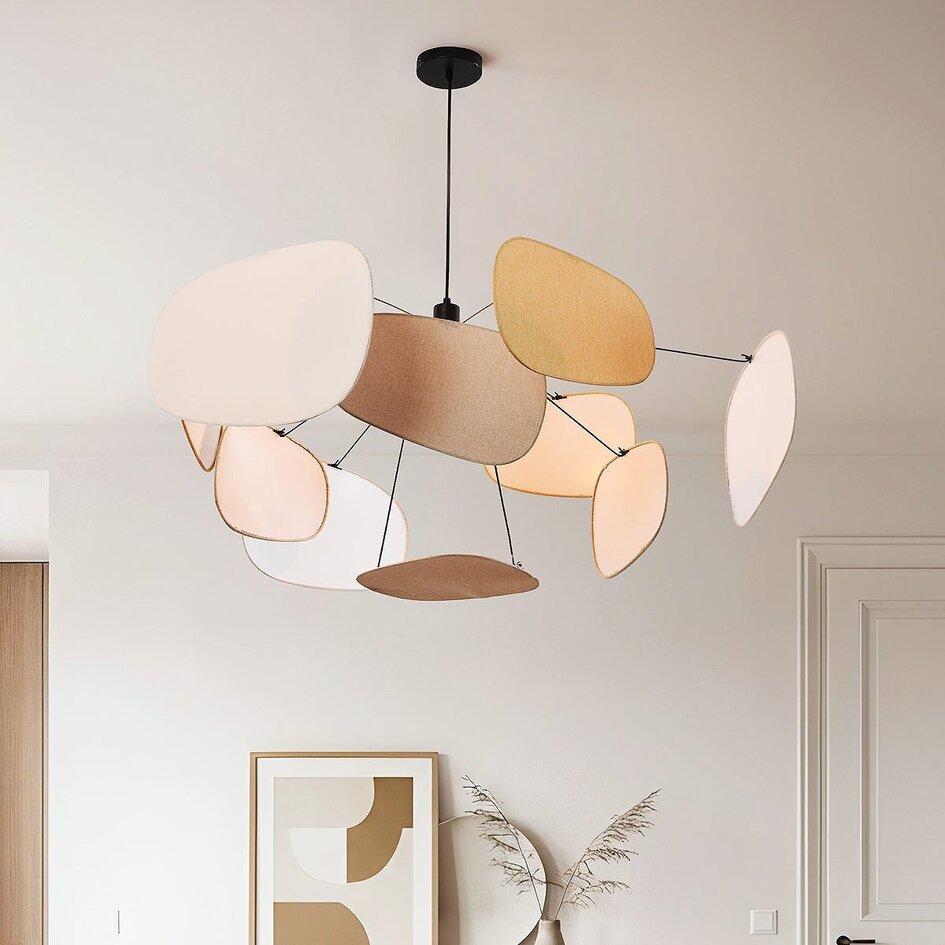 Lampe suspendue design Zandor - avec abat-jour en lin aéré dans des tons doux