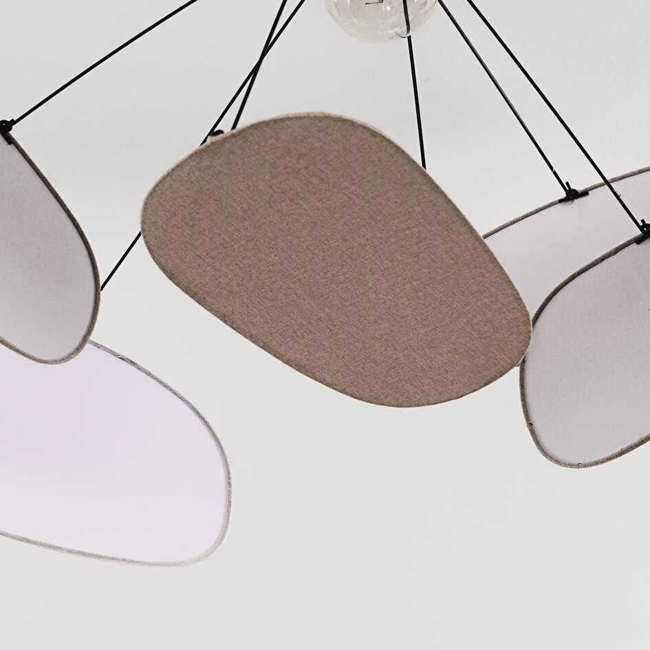 Lampe suspendue Zandor - abat-jours en lin naturel blanc et gris clair