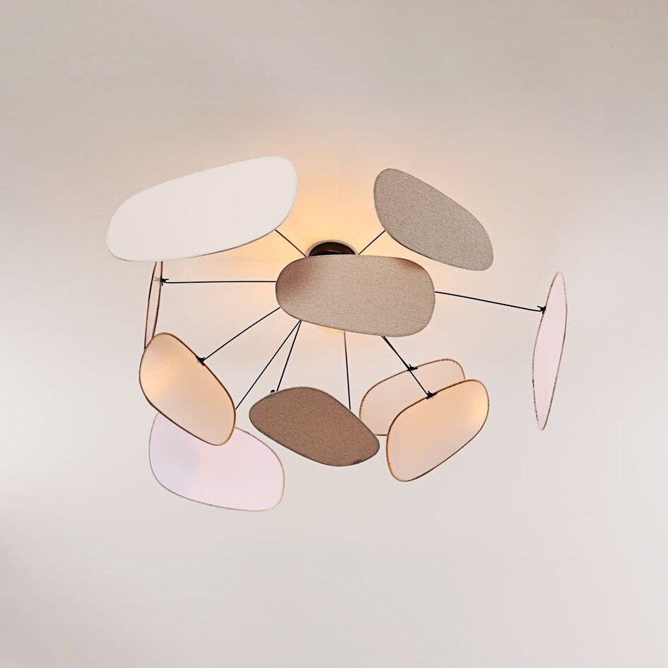 Lampe suspendue Zandor - abat-jours en lin naturel blanc et gris clair