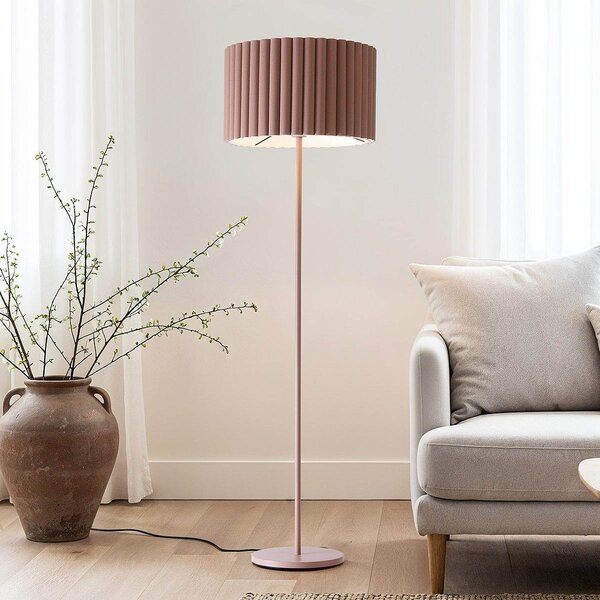 Lampadaire Ribella avec abat-jour strié - brun moka