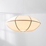 Lampe suspendue moderne Ovala avec abat-jour en lin beige et accents bruns Ø70 cm