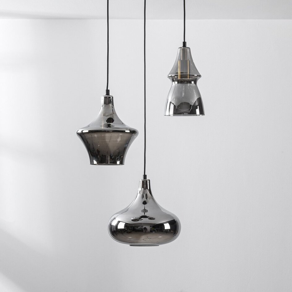 Suspension moderne Calypso à 3 lumières - noir et verre fumé