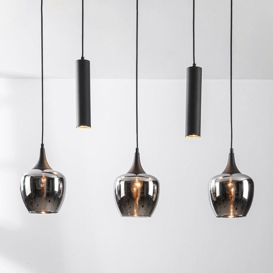 Suspension Eloi à 5 lumières - verre fumé et deux spots GU10