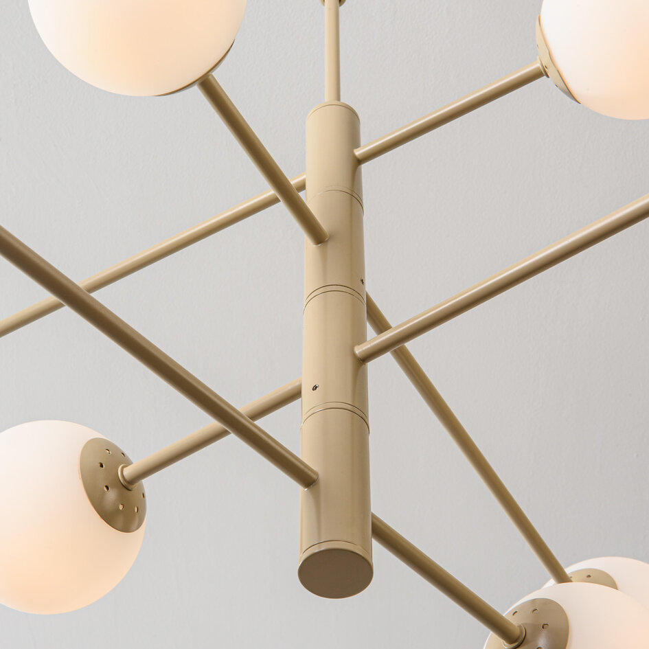 Plafonnier Oito beige avec verre blanc laiteux et pivotant, 8 lumières