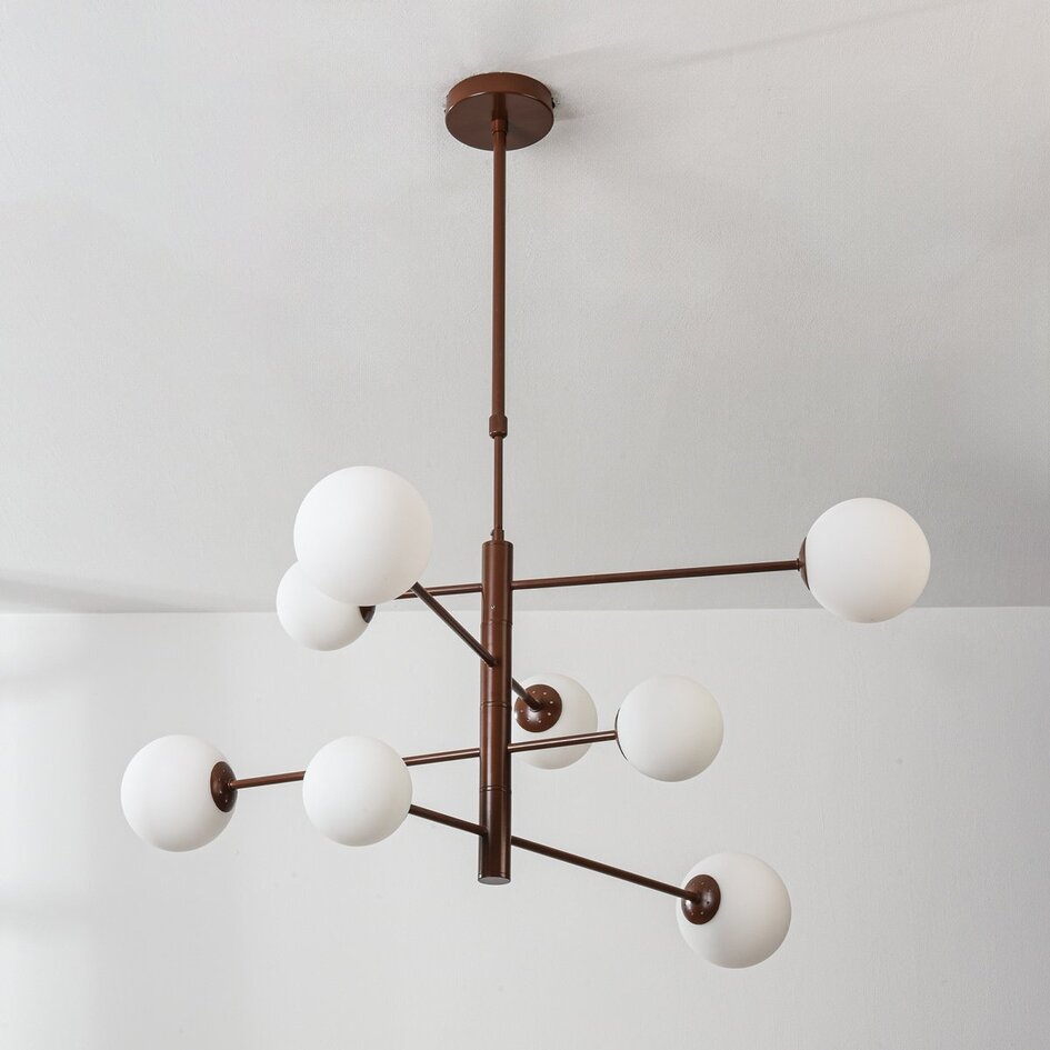 Plafonnier Oito à 8 lumières - brun et verre laiteux, orientable