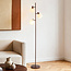 Lampadaire Jesse brun avec verre blanc laiteux, 3 lumières