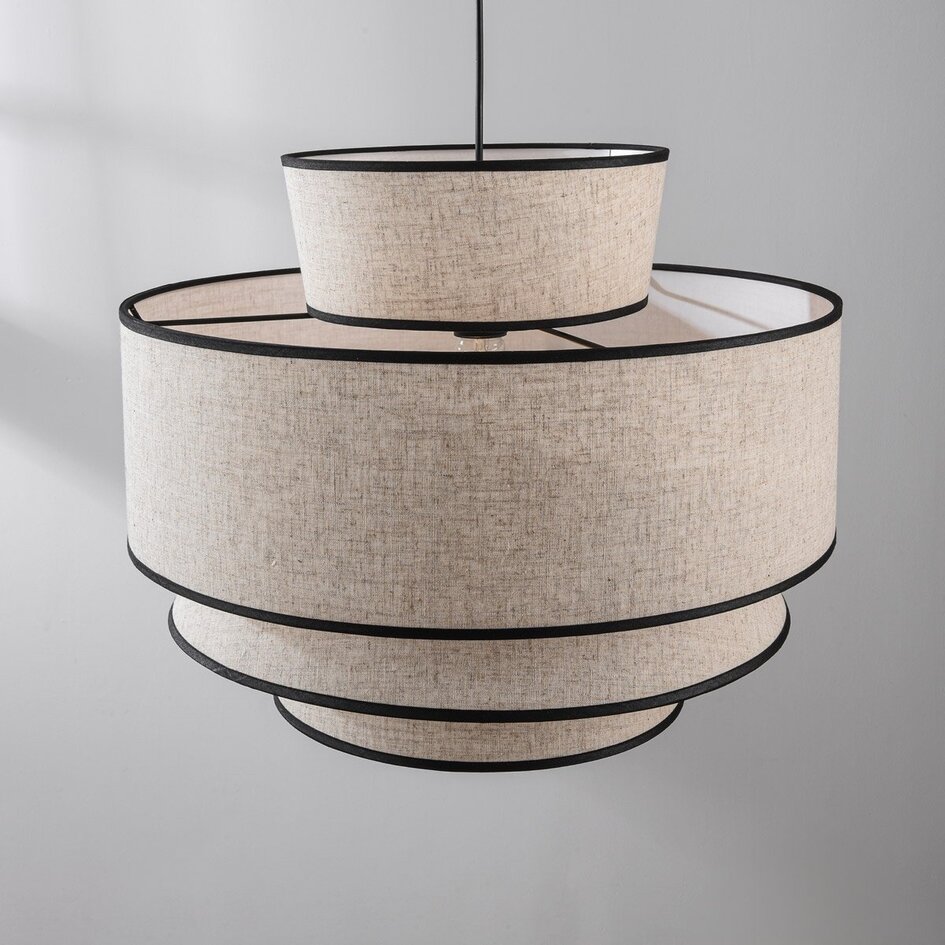 Suspension Zenza avec abat-jour en tissu naturel à 3 couches