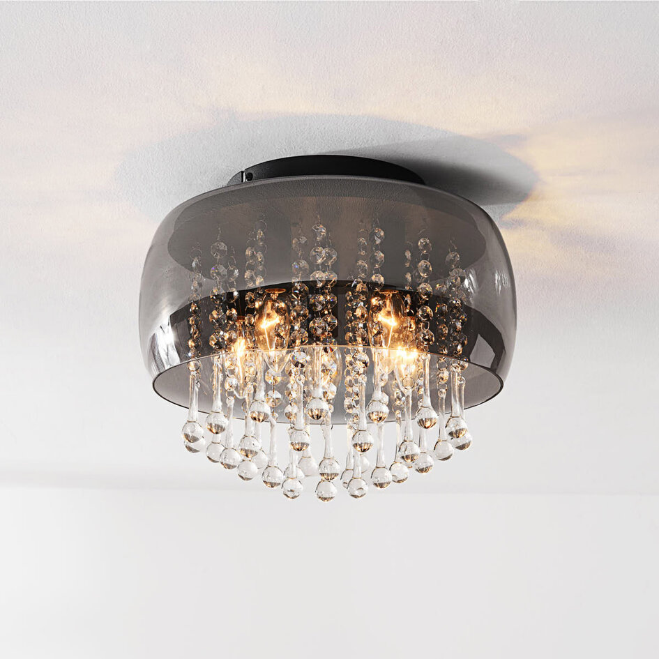 Plafonnier Zafira avec verre fumé et accents cristallins