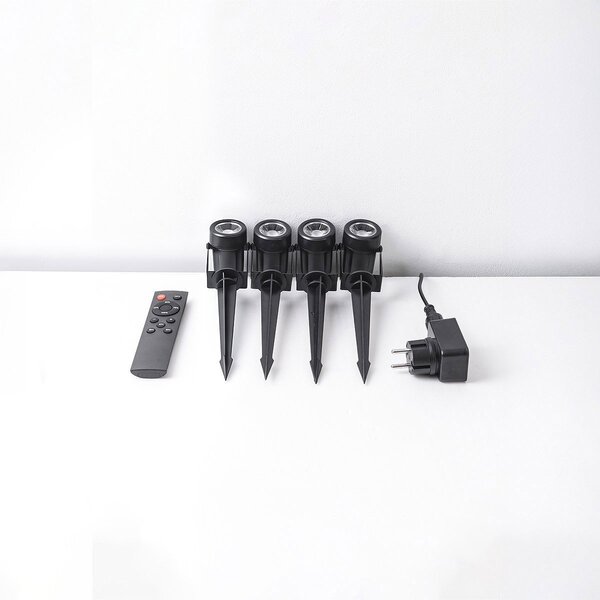 Lot de 4 spots de jardin noirs avec télécommande - inclinables