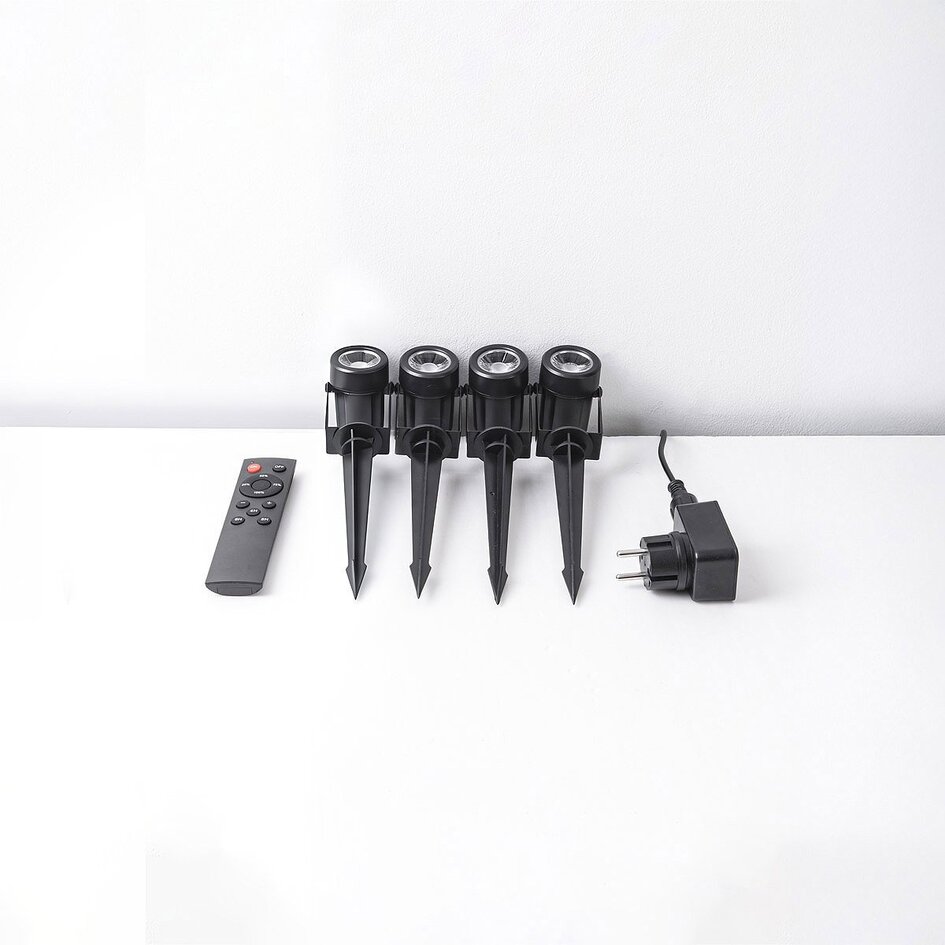 Lot de 4 spots de jardin noirs avec télécommande - inclinables