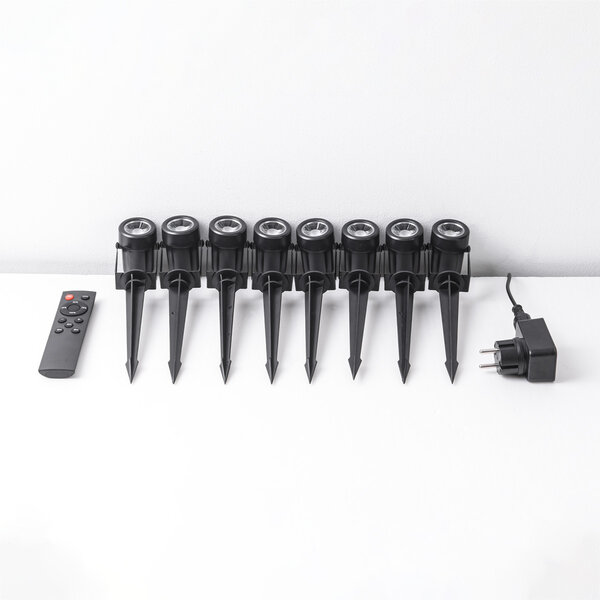 Lot de 8 spots de jardin inclinables avec télécommande - noir