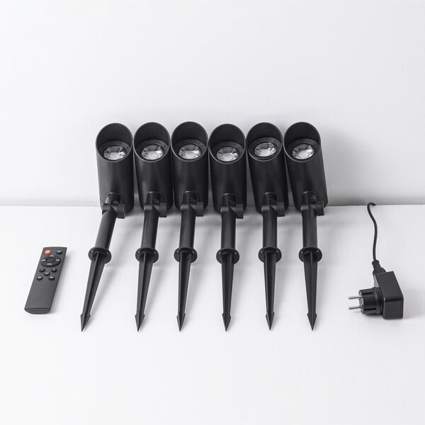 Lot de 6 spots de jardin modernes inclinables à télécommande - noir