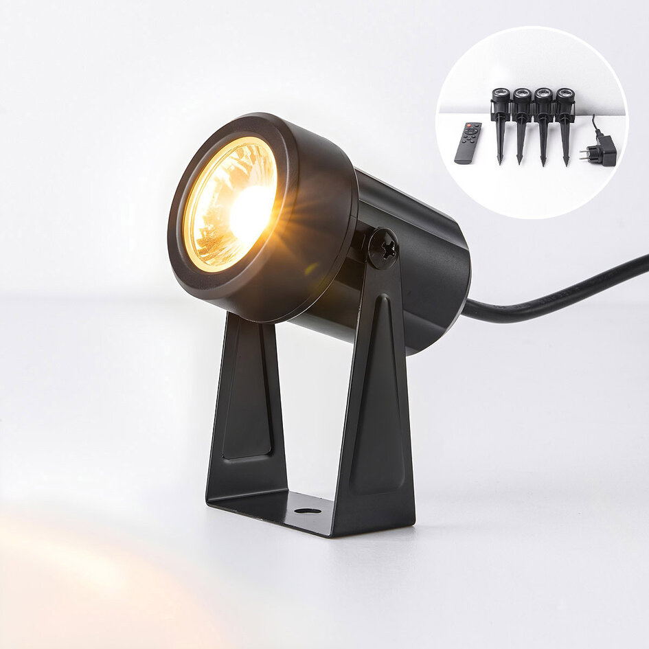 Lot de 4 spots de jardin noirs avec télécommande - inclinables