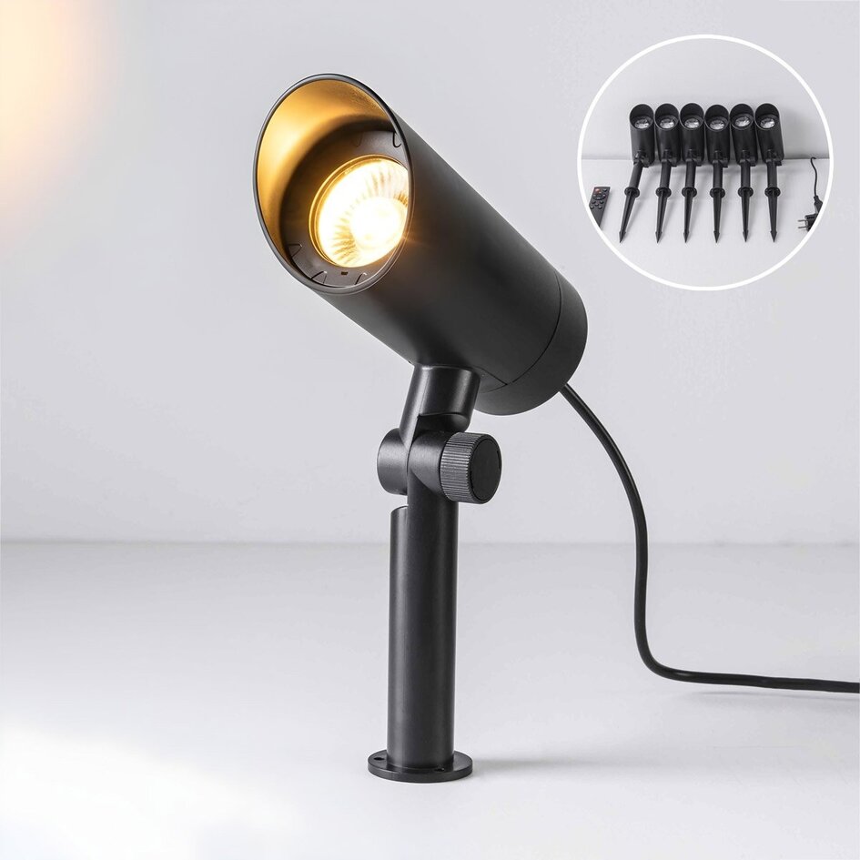 Lot de 6 spots de jardin modernes inclinables à télécommande - noir