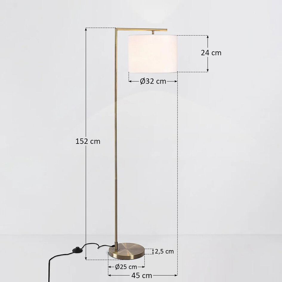 Lampadaire Viany - doré avec abat-jour en tissu
