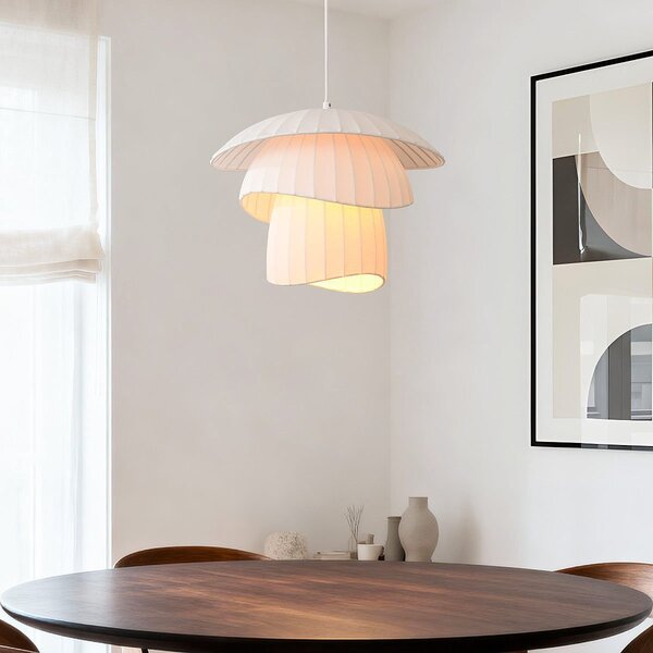 Suspension Ume - double abat-jour en soie - blanc