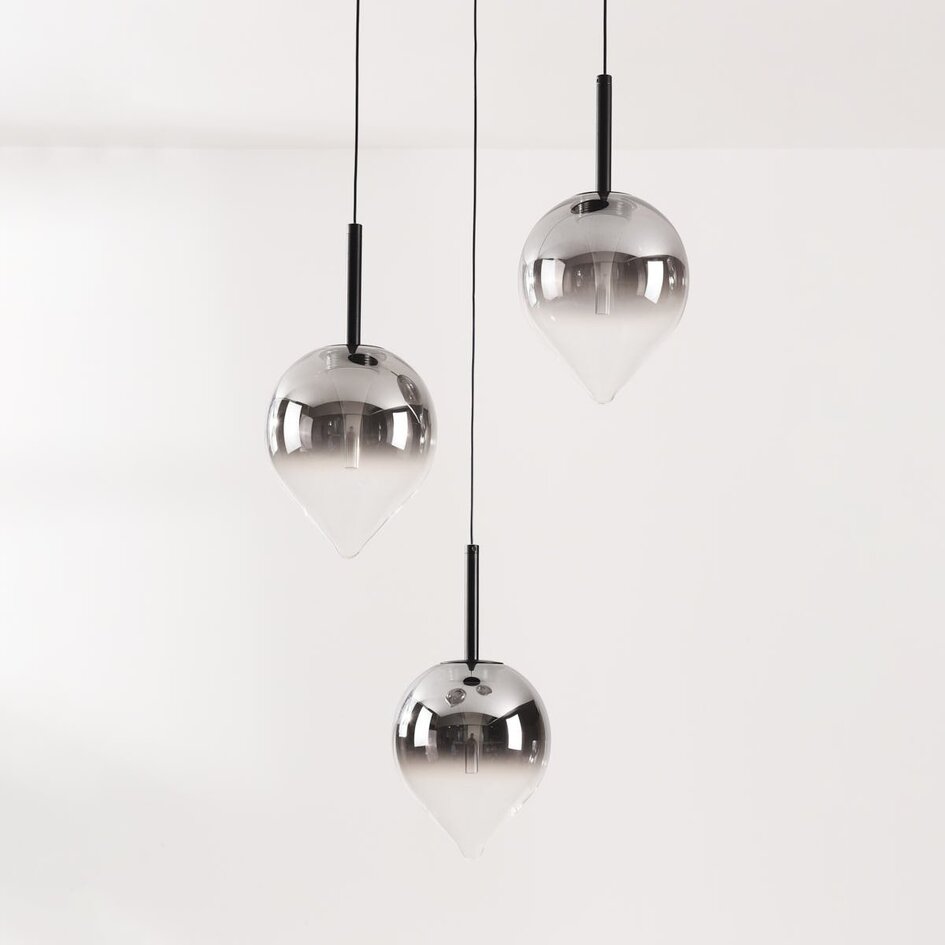 Suspension Drop à 3 lumières avec verre fumé et LED intégrée – dimmable à 3 étapes