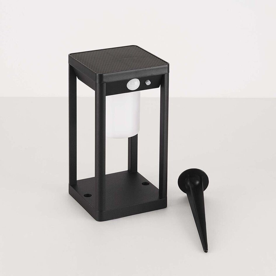 Lampe d'extérieur solaire sur pied Sparky noire avec détecteur, LED intégrée