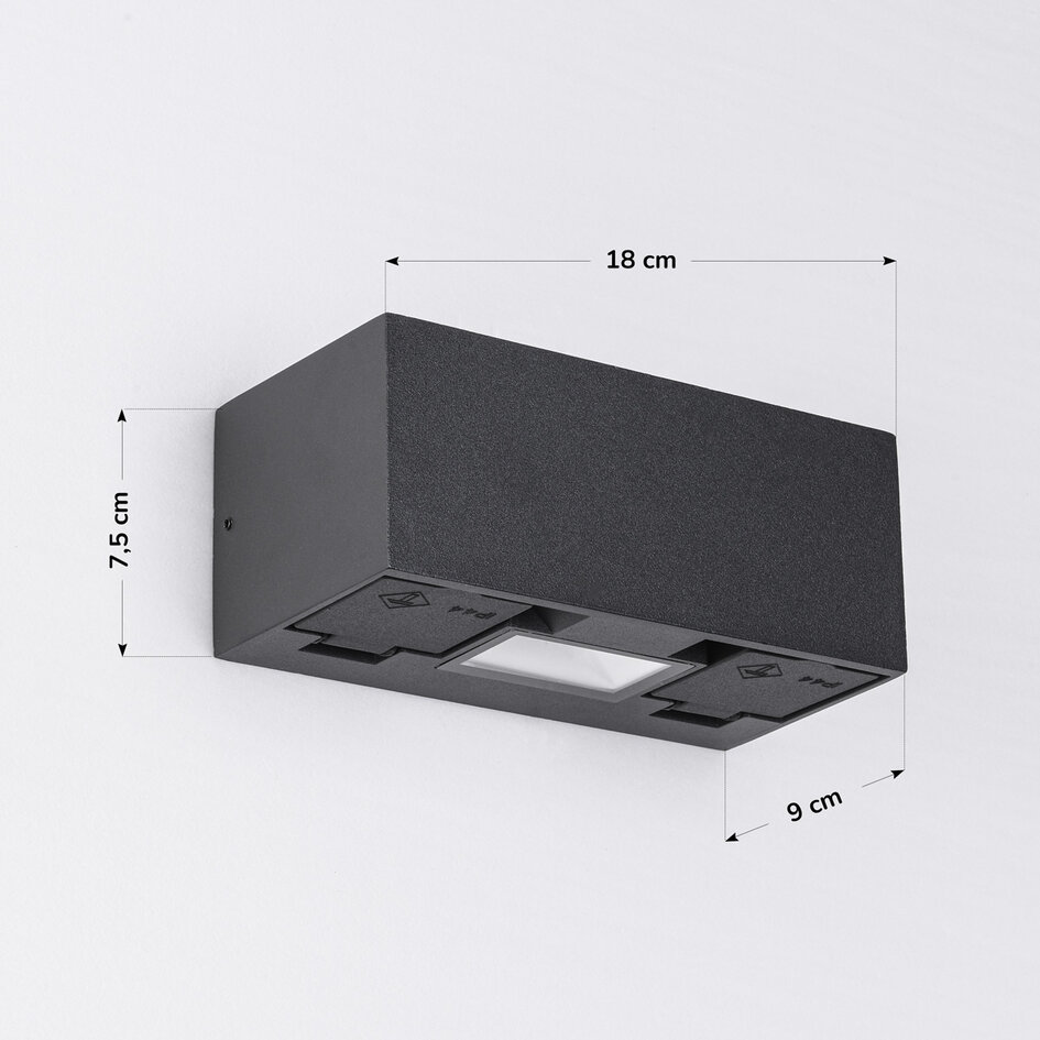 Applique extérieure Fora avec LED, 2 prises et interrupteur crépusculaire – noir