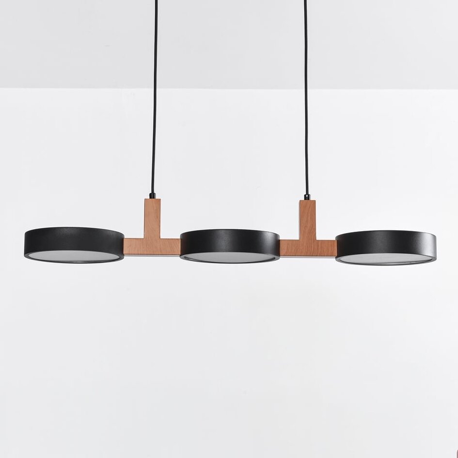 Lampe suspendue design avec LED intégrées noire avec à l’aspect bois chaleureux. - Aristo