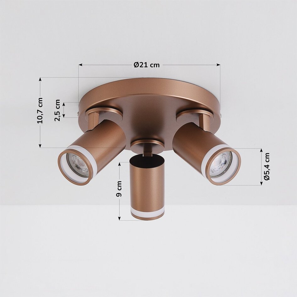 Spot de plafond orientable Focalo dans une teinte terre chaude - 3 lumières