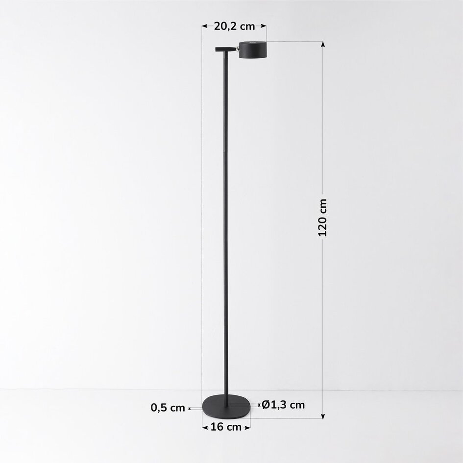 Lampadaire Zinc avec liseuse rechargeable, variateur tactile et LED intégrée - noir