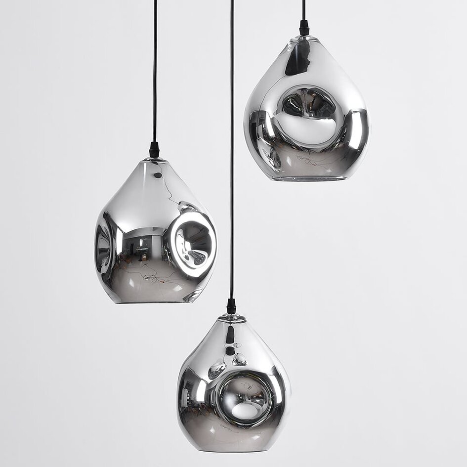 Suspension design Frank 3 lumières en verre fumé et effet miroir