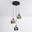 Suspension design Frank 3 lumières en verre fumé et effet miroir