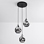 Suspension design Frank 3 lumières en verre fumé et effet miroir