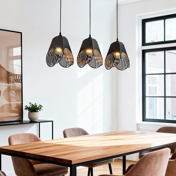 Suspension design Brussels 3 lumières noire