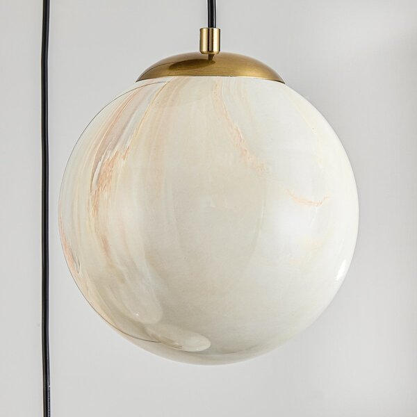 Suspension Tessra à 3 lumières - cascade de verre aspect marbre et laiton doré