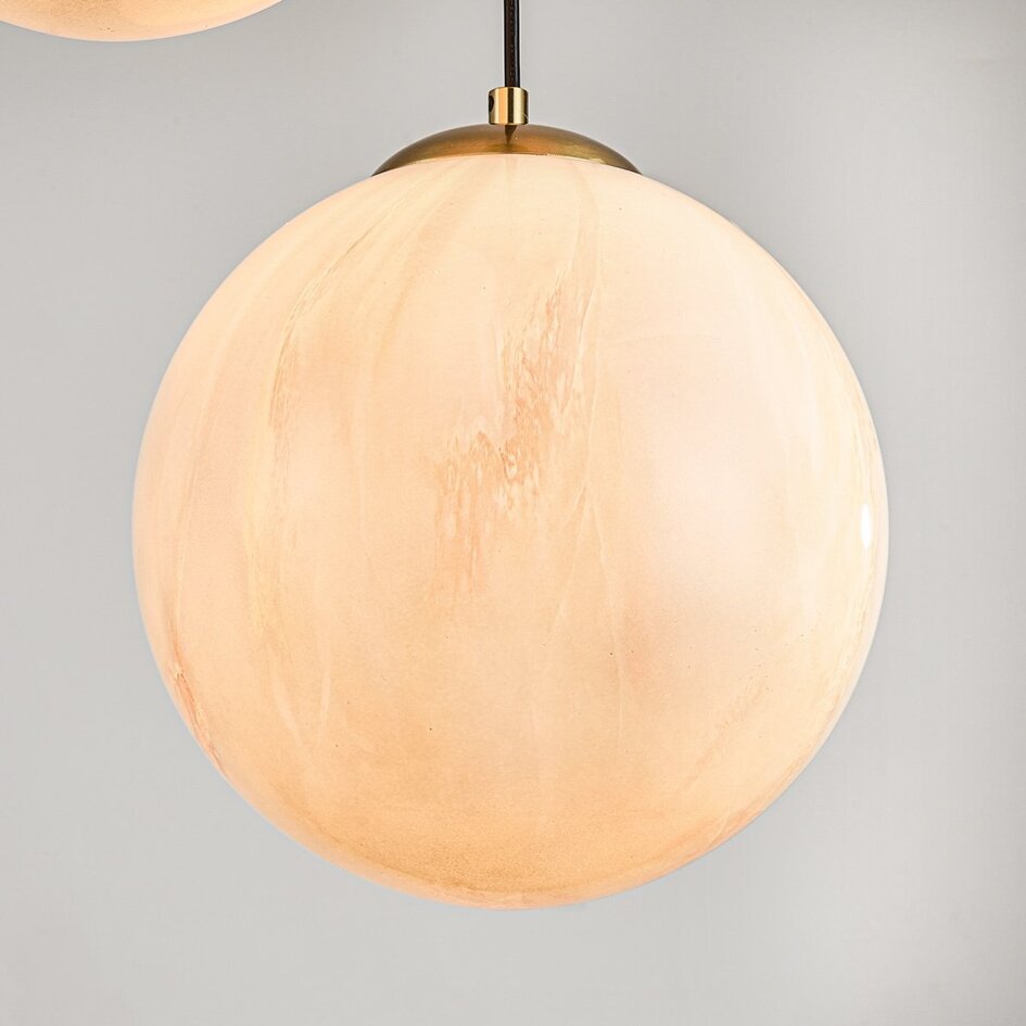Suspension Tessra à 3 lumières - cascade de verre aspect marbre et laiton doré