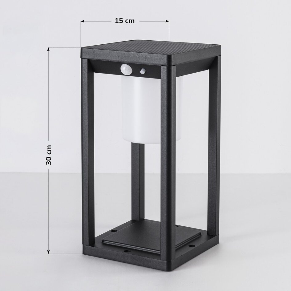 Lampe d'extérieur solaire sur pied Kiran noire avec détecteur, LED intégrée