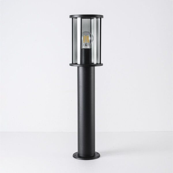 Lampe d'extérieur sur pied Penn noire en verre fumé - 60 cm